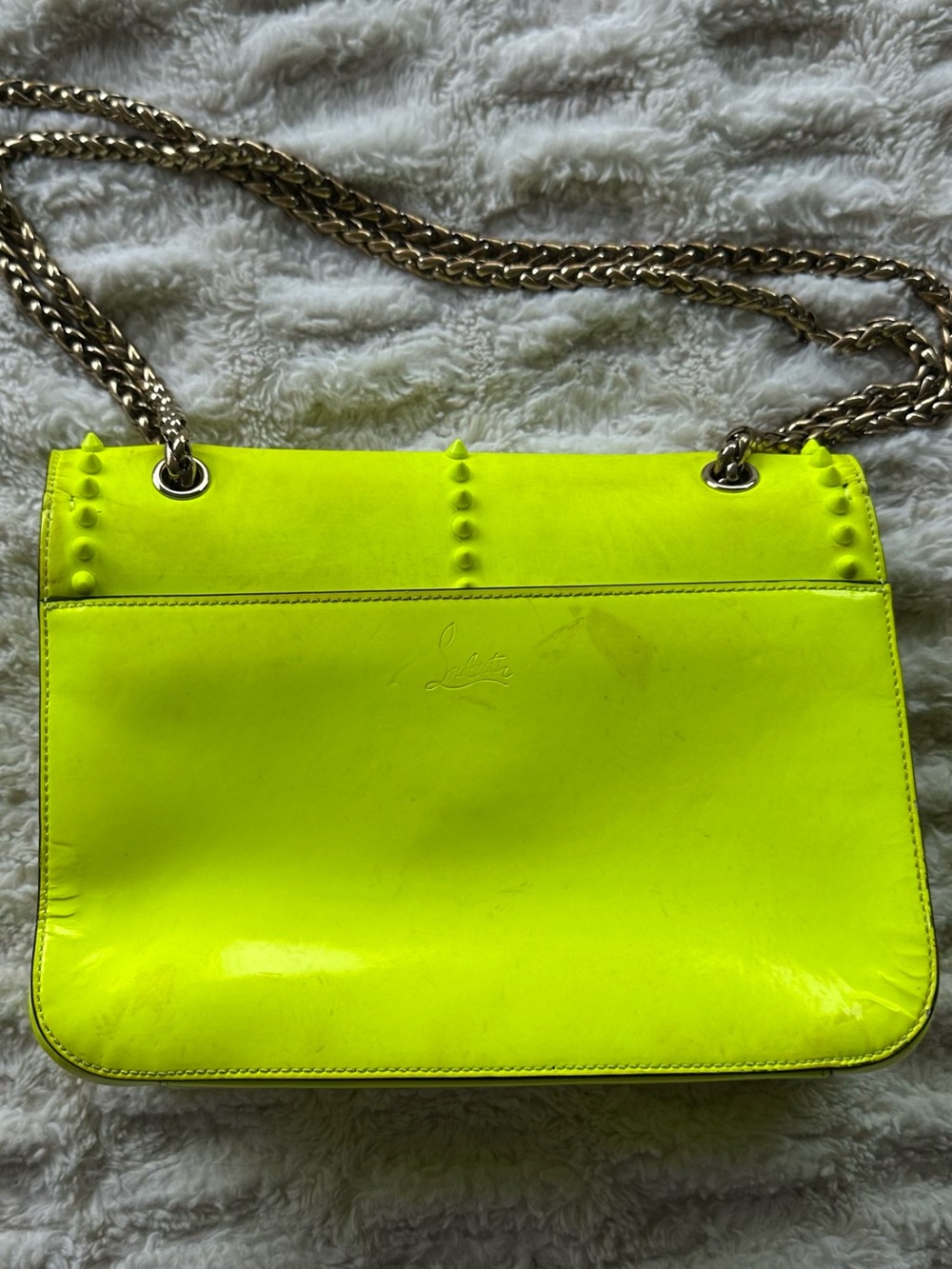 Christian Louboutin Sweet Charity studded leather neon yellow handbag - Picture 11 of 13